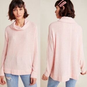 Anthropologie Maeve Ribbed Pink Turtleneck Top